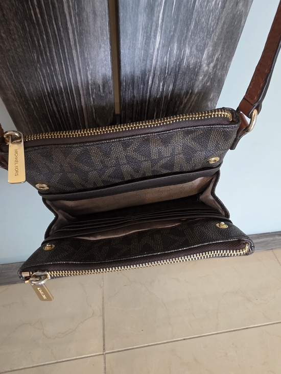 Michael Kors Brown MK Signature Crossbody with Tan Leather Trim - Picture 16 of 17